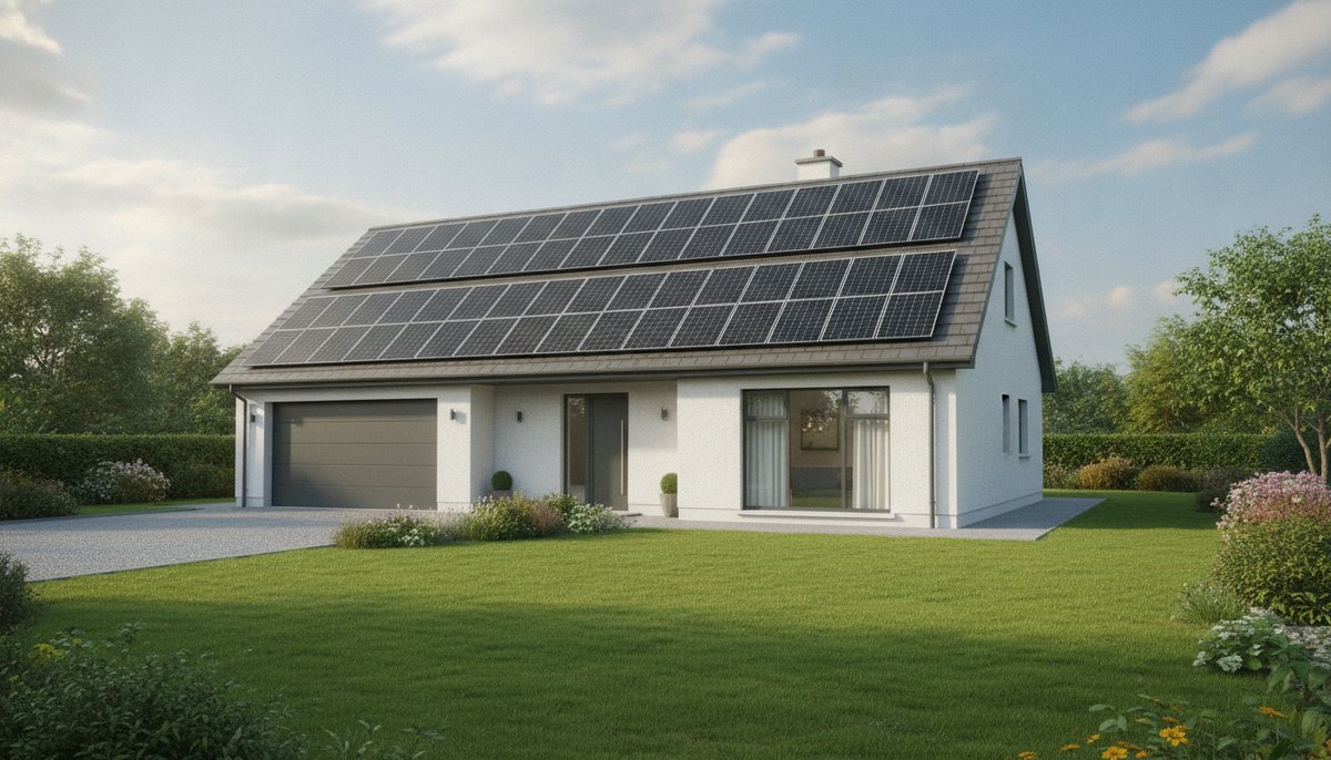 Solar panels installed on the roof of a modern Irish home exporting electricity to the grid