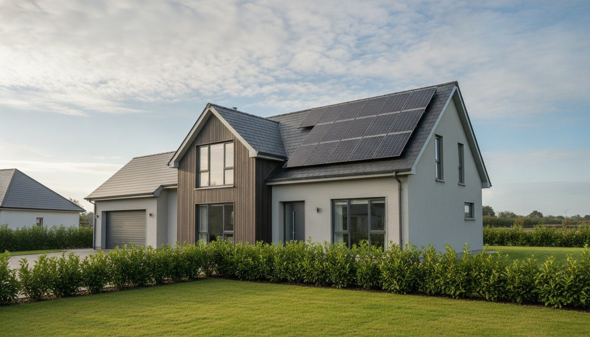 Solar panels on the roof of an Irish home exporting surplus electricity to the grid